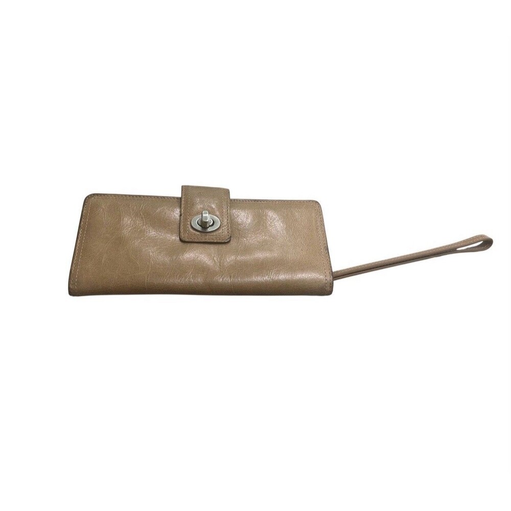 Hobo International Tan Leather Wristlet Wrist Bag Purse Wallet